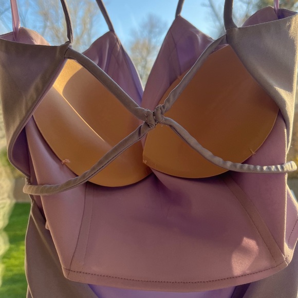 La Femme Strappy Back Ruched Trumpet Gown in Periwinkle - Picture 6 of 11